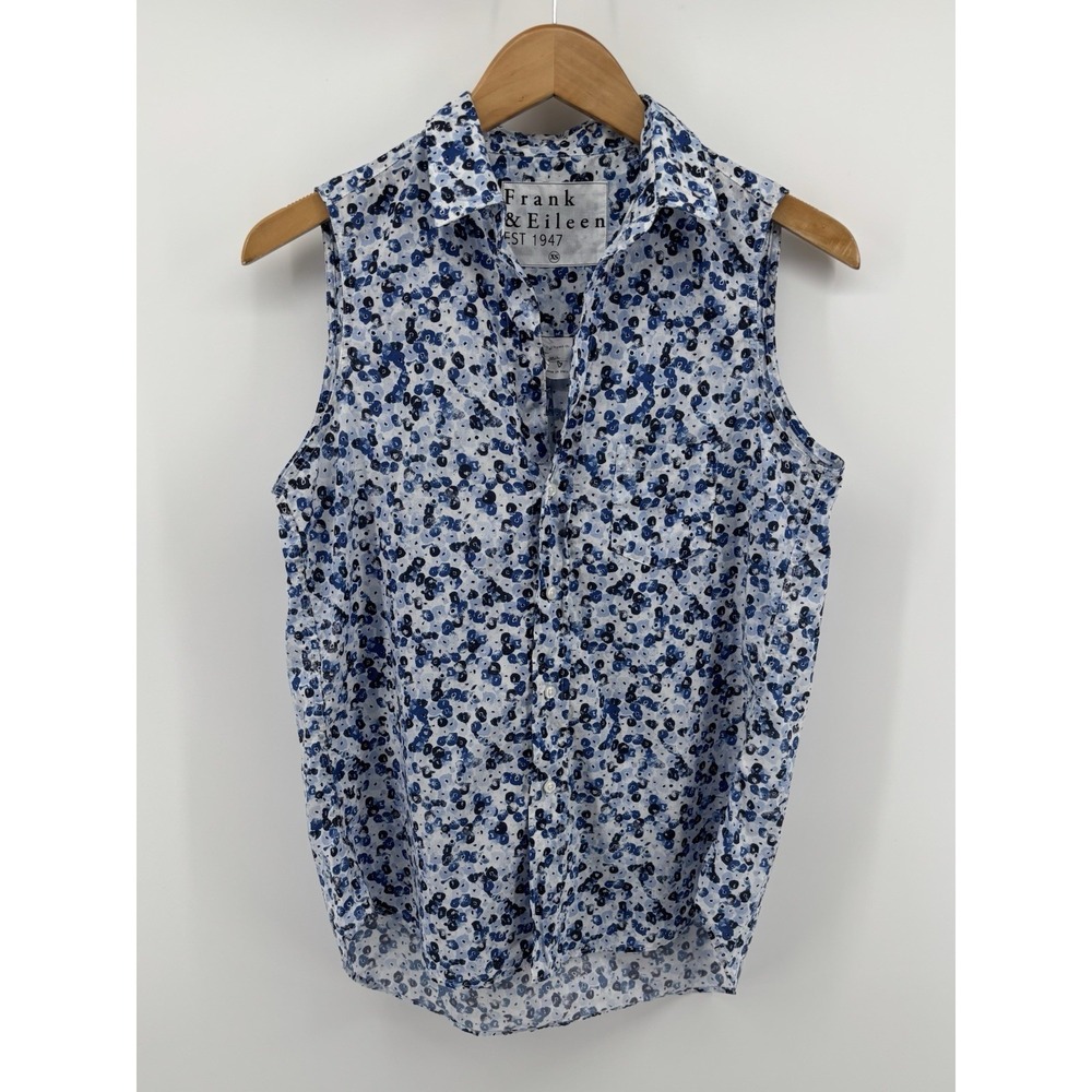 Frank & Eileen Fiona 100% Cotton Sleeveless Button Up Shirt Floral Sz XS $228